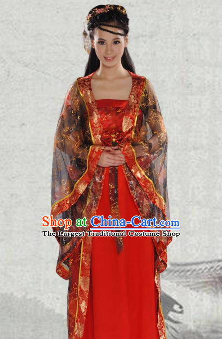 Chinese Tang Dynasty Costumes Ancient Dance Lady Clothing Traditional Court Red Dress Garments