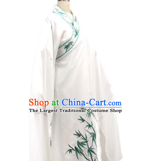 Chinese Shaoxing Opera Young Man Clothing Ancient Scholar Costume Beijing Opera Xiaosheng Embroidered White Robe