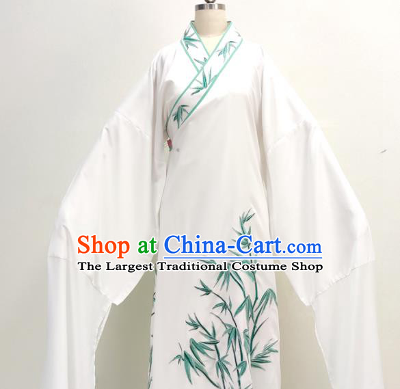 Chinese Shaoxing Opera Young Man Clothing Ancient Scholar Costume Beijing Opera Xiaosheng Embroidered White Robe