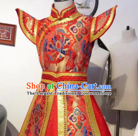 Chinese Mongol Nationality Garment Children Dance Mongolian Dress Folk Dance Costume