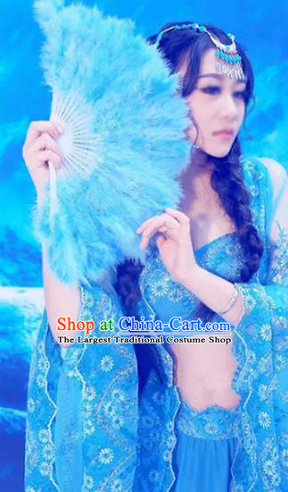 Chinese Ancient Dance Lady Blue Dress Costume Western Regions Beauty Clothing