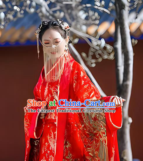 Chinese Wedding Costume Han Dynasty Empress Clothing Ancient Embroidered Red Dress