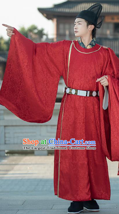 Chinese Song Dynasty Wedding Clothing Ancient Groom Red Robe Traditional Official Costume