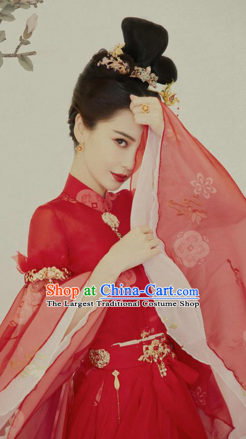 Chinese Classical Dance Costume Tang Dynasty Beauty Clothing Ancient Fairy Maiden Red Dress