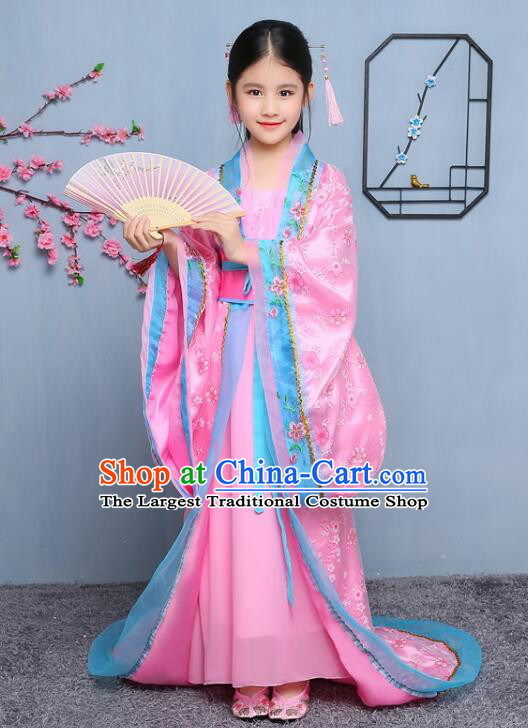 Chinese Tang Dynasty Princess Garment Costume Ancient Imperial Consort Pink Dress Empress Clothing for Children