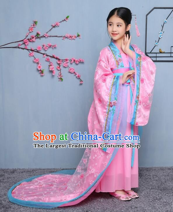 Chinese Tang Dynasty Princess Garment Costume Ancient Imperial Consort Pink Dress Empress Clothing for Children