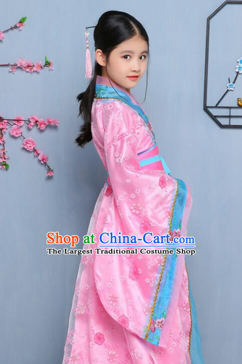 Chinese Tang Dynasty Princess Garment Costume Ancient Imperial Consort Pink Dress Empress Clothing for Children