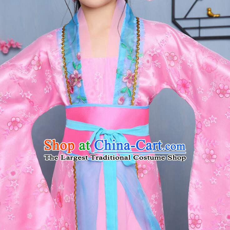 Chinese Tang Dynasty Princess Garment Costume Ancient Imperial Consort Pink Dress Empress Clothing for Children