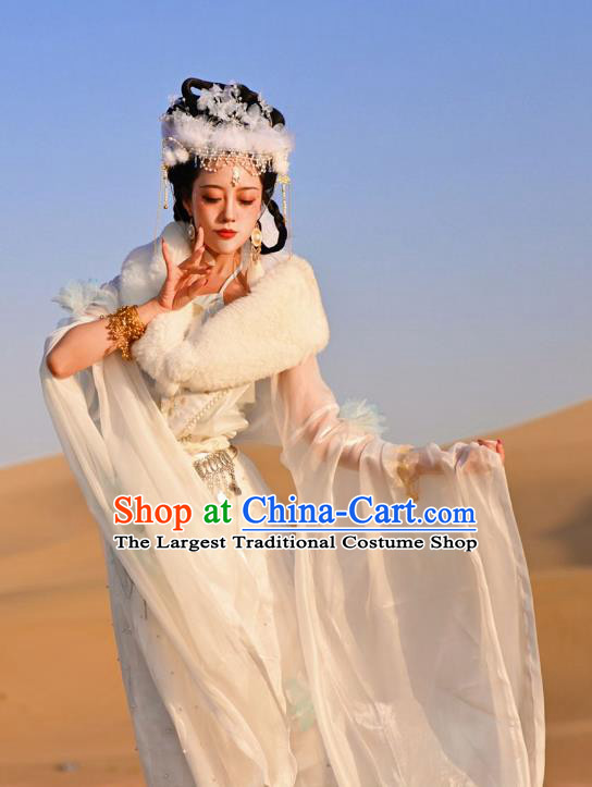 Chinese Drama Journey to the West Fox Fairy Costumes Traditional White Garment Clothing Ancient Princess Dresses