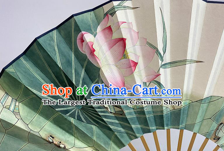 Chinese Traditional Folding Fans In Painting Lotus Fan Handmade Paper Fan