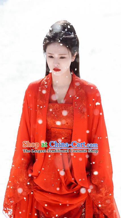 Chinese Traditional Red Wedding Dress TV Series One and Only Wen Shi Yi Costume Ancient Crown Princess Clothing