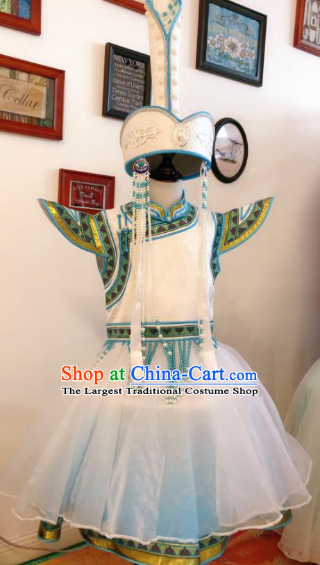 Chinese Ethnic Folk Dance Dress Mongol Nationality Children Garment Costume Mongolian Festival Clothing