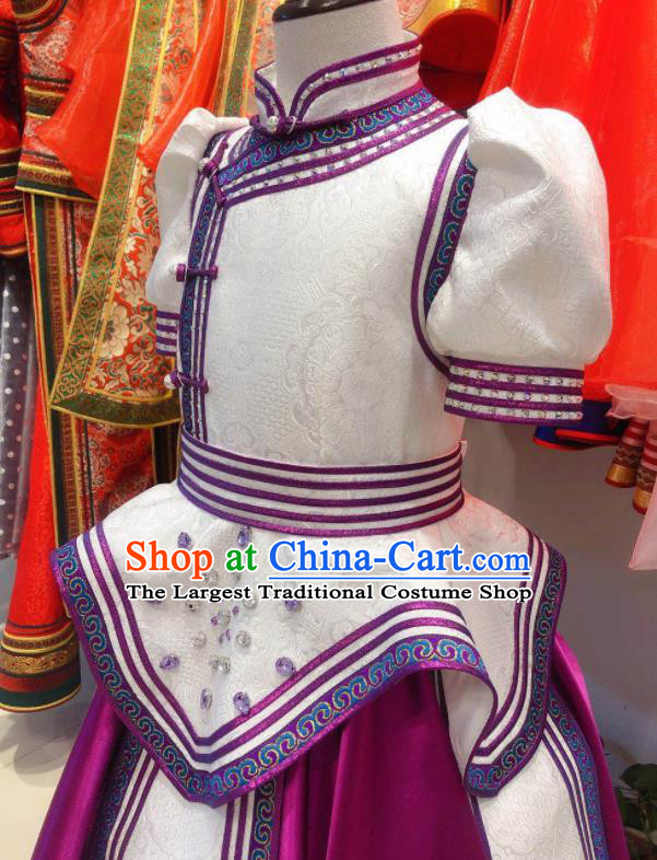 Chinese Mongolian Children Folk Dance Clothing Ethnic Festival Girl Dress Mongol Nationality Garment Costume
