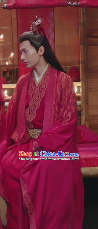 Chinese TV Series Love and Redemption Yu Si Feng Red Dresses Ancient Groom Clothing Traditional Wedding Garment Costumes