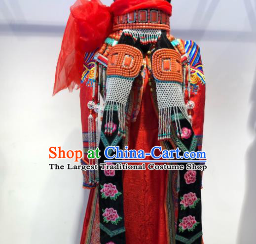 Chinese Mongolian Festival Performance Clothing Ethnic Red Wedding Dress Costume Mongol Nationality Bride Garment