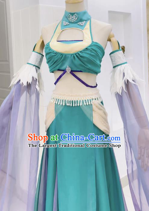 Chinese Romance Movie Mermaid Bound Bai Qiulian Garment Costume Ancient Fairy Beauty Green Dress