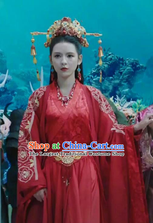 Chinese Traditional Wedding Garment Costume Romance Film Mermaid Bound Ancient Fairy Red Dress