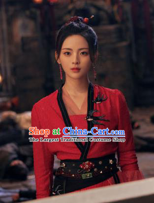 Chinese Wuxia TV Series Heroes Wen Rou Clothing Traditional Swordswoman Red Dress Ancient Heroine Costume