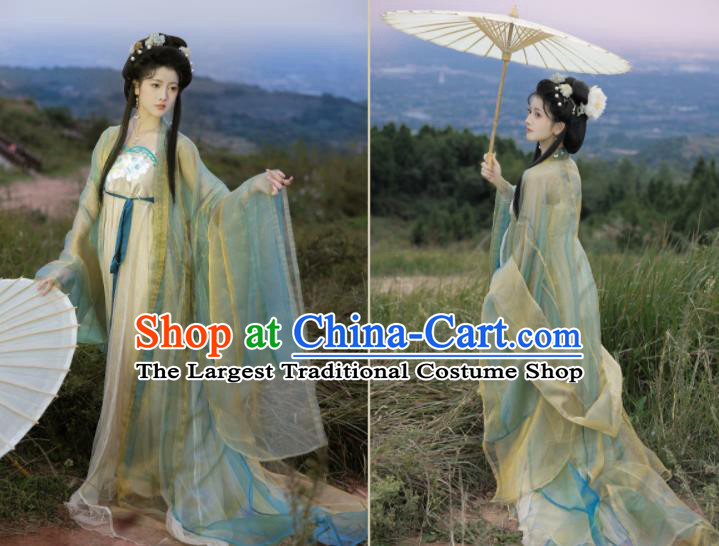 Chinese Ancient Palace Beauty Clothing Tang Dynasty Princess Garment Costumes Traditional Green Hanfu Dresses