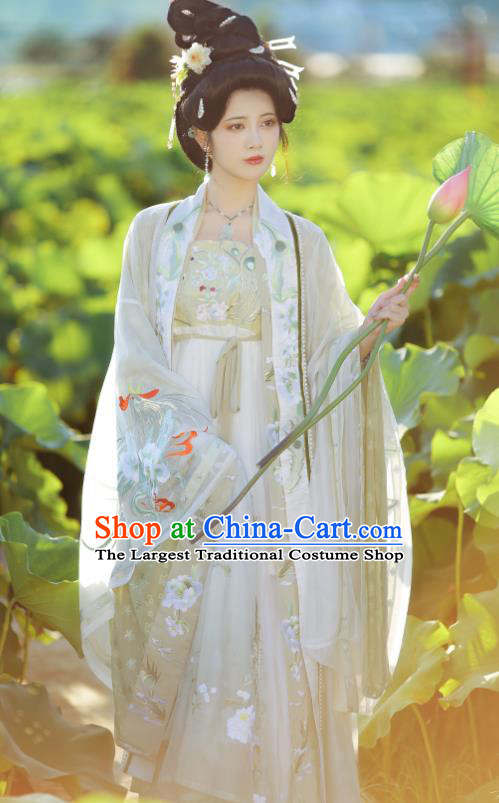 Chinese Traditional Embroidered Hanfu Dress Ancient Goddess Clothing Tang Dynasty Imperial Consort Garment Costumes