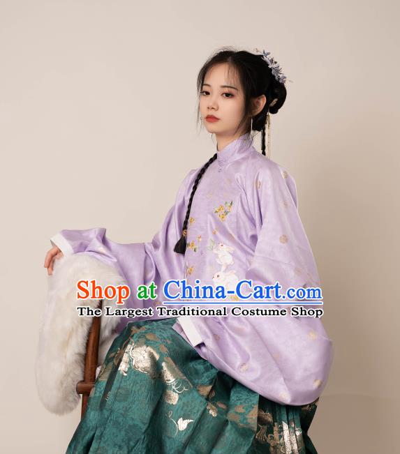 Chinese Ancient Noble Lady Clothing Ming Dynasty Princess Garment Costumes Traditional Hanfu Purple Blouse and Green Skirt Complete Set