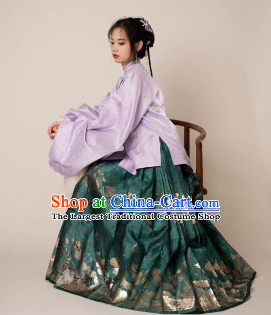 Chinese Ancient Noble Lady Clothing Ming Dynasty Princess Garment Costumes Traditional Hanfu Purple Blouse and Green Skirt Complete Set