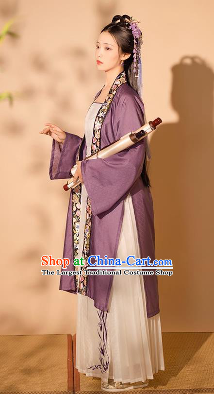 Chinese Ancient Noble Beauty Clothing Song Dynasty Young Woman Garment Costumes Traditional Purple Hanfu Dresses