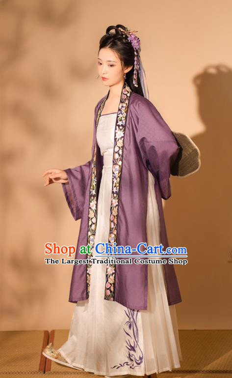 Chinese Ancient Noble Beauty Clothing Song Dynasty Young Woman Garment Costumes Traditional Purple Hanfu Dresses