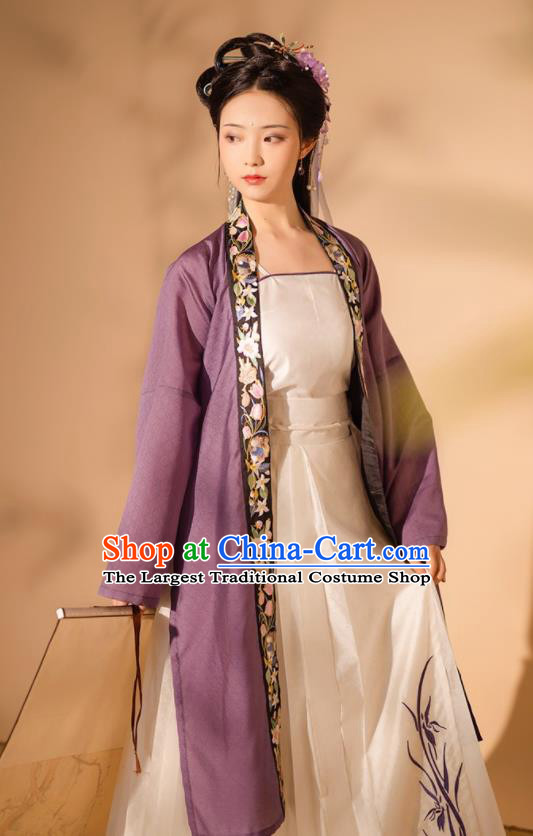 Chinese Ancient Noble Beauty Clothing Song Dynasty Young Woman Garment Costumes Traditional Purple Hanfu Dresses