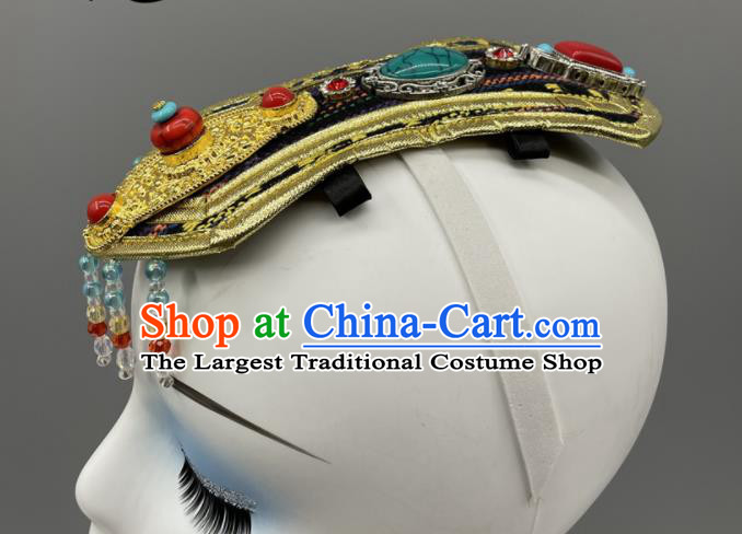 Chinese Zang Nationality Dance Headpiece Ethnic Stage Performance Hair Jewelry Tibetan Minority Women Headwear