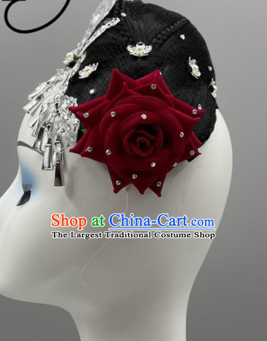 Chinese Yao Minority Women Headwear Miao Nationality Dance Headpieces Ethnic Stage Performance Wig Headdress