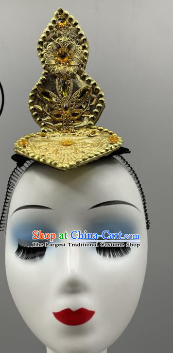China Classical Dance Hair Jewelry Dunhuang Flying Apsaras Dance Wig Headpiece Women Group Stage Performance Headwear