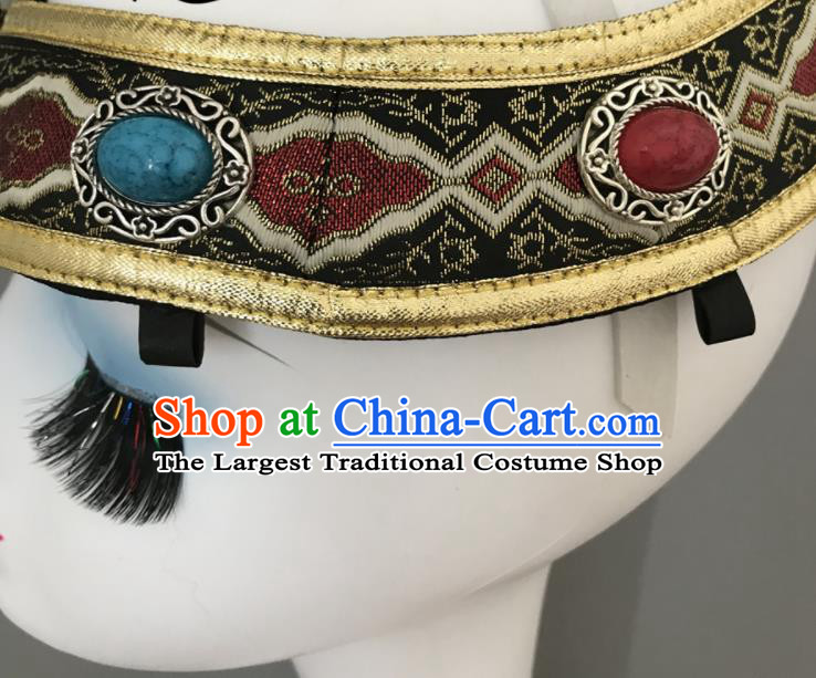 Chinese Mongolian Minority Bowl Dance Headwear Mongol Nationality Woman Headdress Ethnic Stage Performance Hair Jewelry