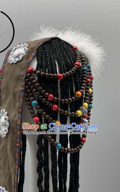 Chinese Ethnic Stage Performance Braids Headpieces Tibetan Minority Dance Hair Jewelries Zang Nationality Woman Headdress