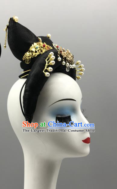China Women Group Stage Performance Headdress Classical Dance Wig and Hair Jewelries Ancient Beauty Dance Headpieces