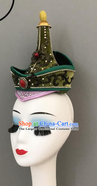 Chinese Ethnic Stage Performance Hat Mongol Minority Dance Headwear Mongolian Nationality Woman Headdress