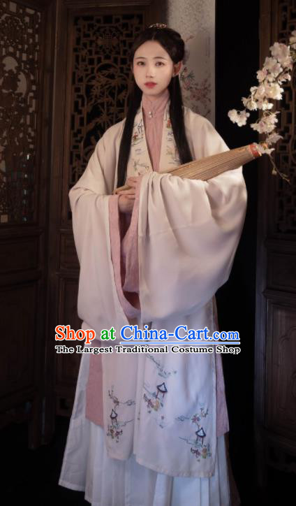 Chinese Ming Dynasty Noble Woman Costumes Ancient Young Mistress Clothing Traditional Hanfu Cloak Gown and Skirt Complete Set
