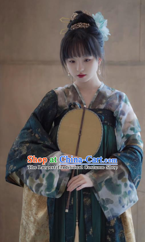 Chinese Tang Dynasty Palace Lady Costumes Ancient Royal Princess Clothing Traditional Green Hanfu Dresses