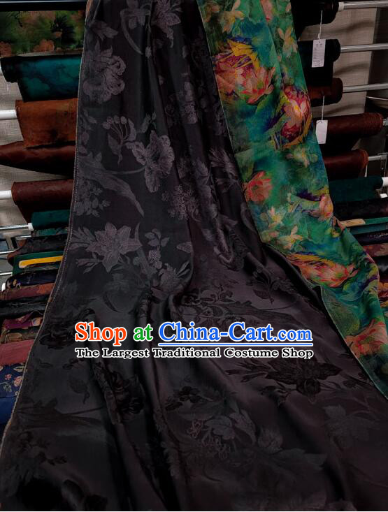 Chinese Classical Lotus Pattern Design Gambiered Guangdong Gauze Fabric Traditional Cheongsam Green Silk Material