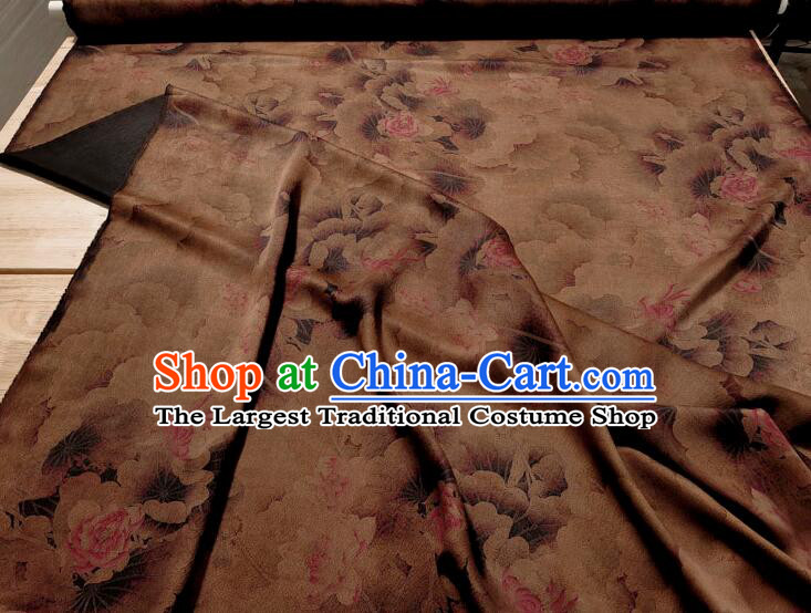 Asian Brown Silk Material Chinese Traditional Peony Pattern Design Gambiered Guangdong Gauze Fabric