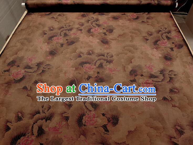 Asian Brown Silk Material Chinese Traditional Peony Pattern Design Gambiered Guangdong Gauze Fabric
