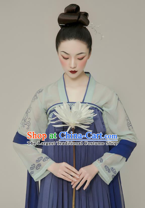 Chinese Ancient Court Lady Clothing Tang Dynasty Blue Hanfu Dress Traditional Princess Garment Costumes