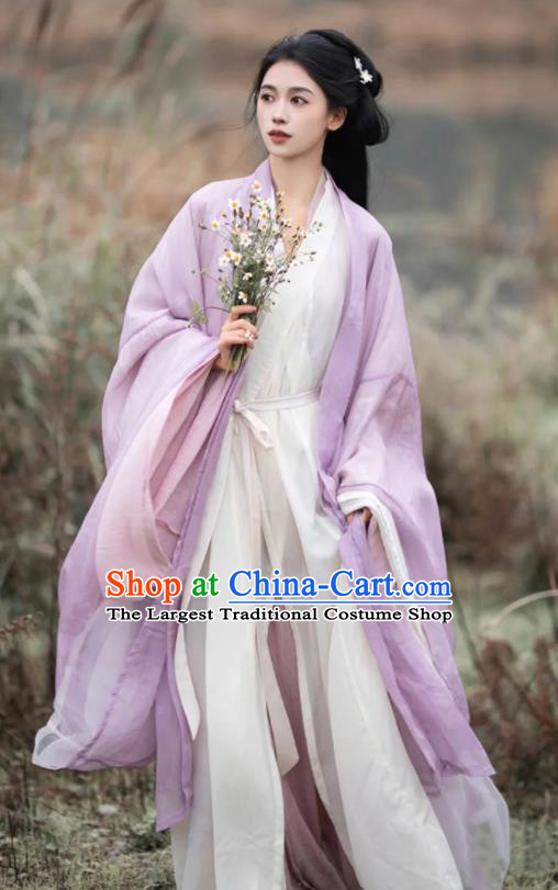 Chinese Jin Dynasty Noble Beauty Costume Ancient Fairy Clothing Traditional Lilac Hanfu Dress