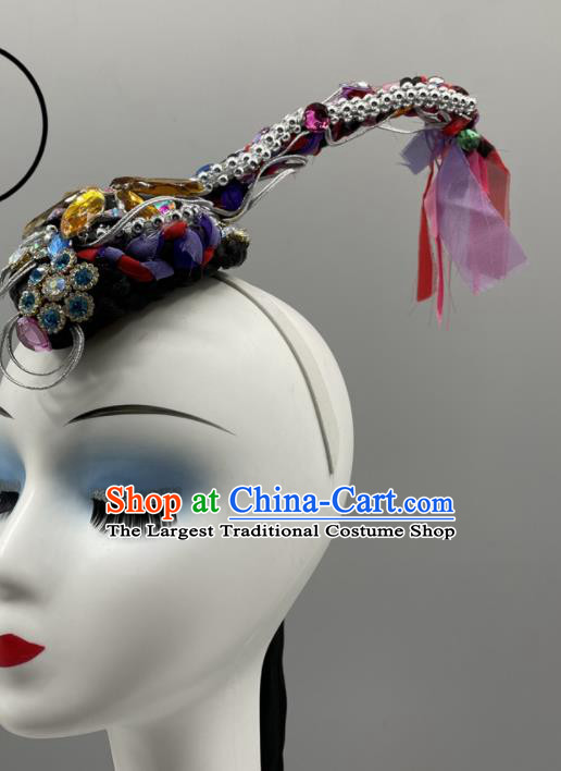 Chinese Classical Dance Headpiece Woman Dance Competition Hair Jewelries Stage Performance Wig