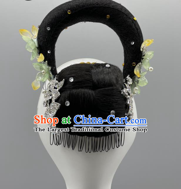 Chinese Classical Dance Hairpiece Woman Dance Competition Hair Jewelries Stage Performance Wig Chignon