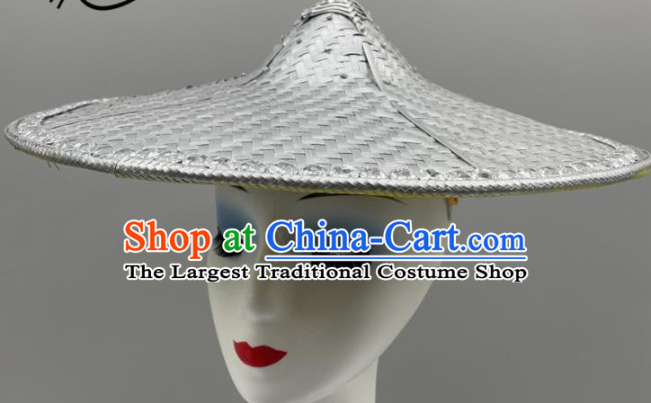 Chinese Dai Nationality Dance Headdress Yunnan Folk Dance Grey Bamboo Hat Stage Performance Headwear