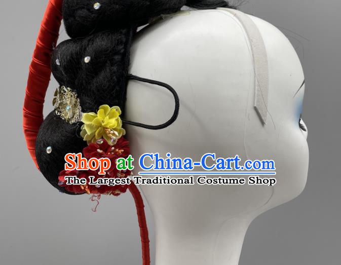 Chinese Stage Performance Wig Chignon Classical Dance Hairpiece Woman Dance Competition Headdress