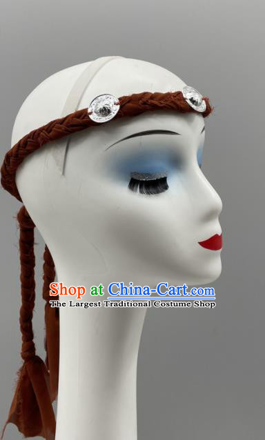 Chinese Mongol Nationality Folk Dance Headdress Mongolian Dance Dark Red Headband Ethnic Stage Performance Hair Jewelry