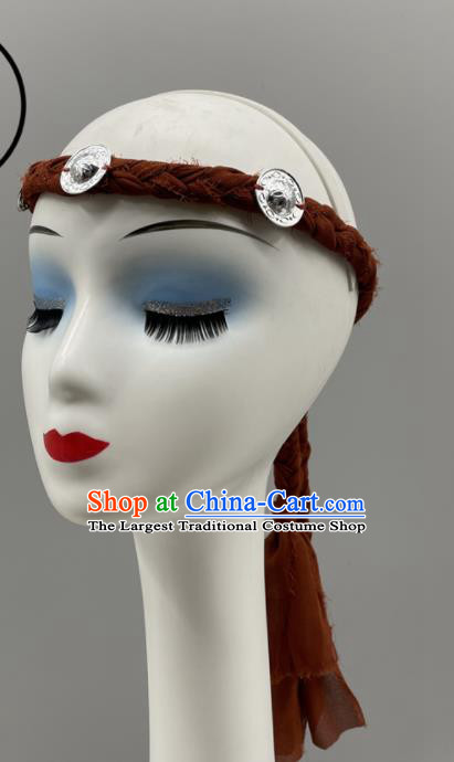 Chinese Mongol Nationality Folk Dance Headdress Mongolian Dance Dark Red Headband Ethnic Stage Performance Hair Jewelry
