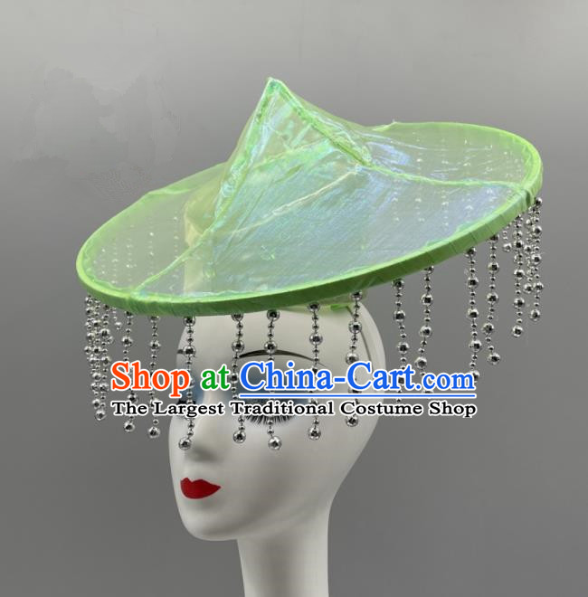 Chinese Ethnic Stage Performance Headwear Dai Nationality Folk Dance Headdress Yunnan Dance Green Hat